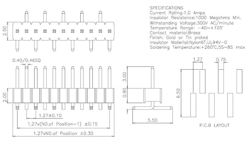 1.27mm SMT SMD Pin Header connectors Smolex