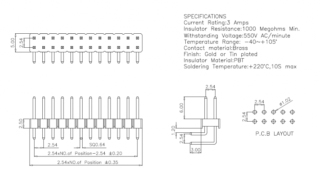 2.54mm Rightangle Pin Header connectors Smolex